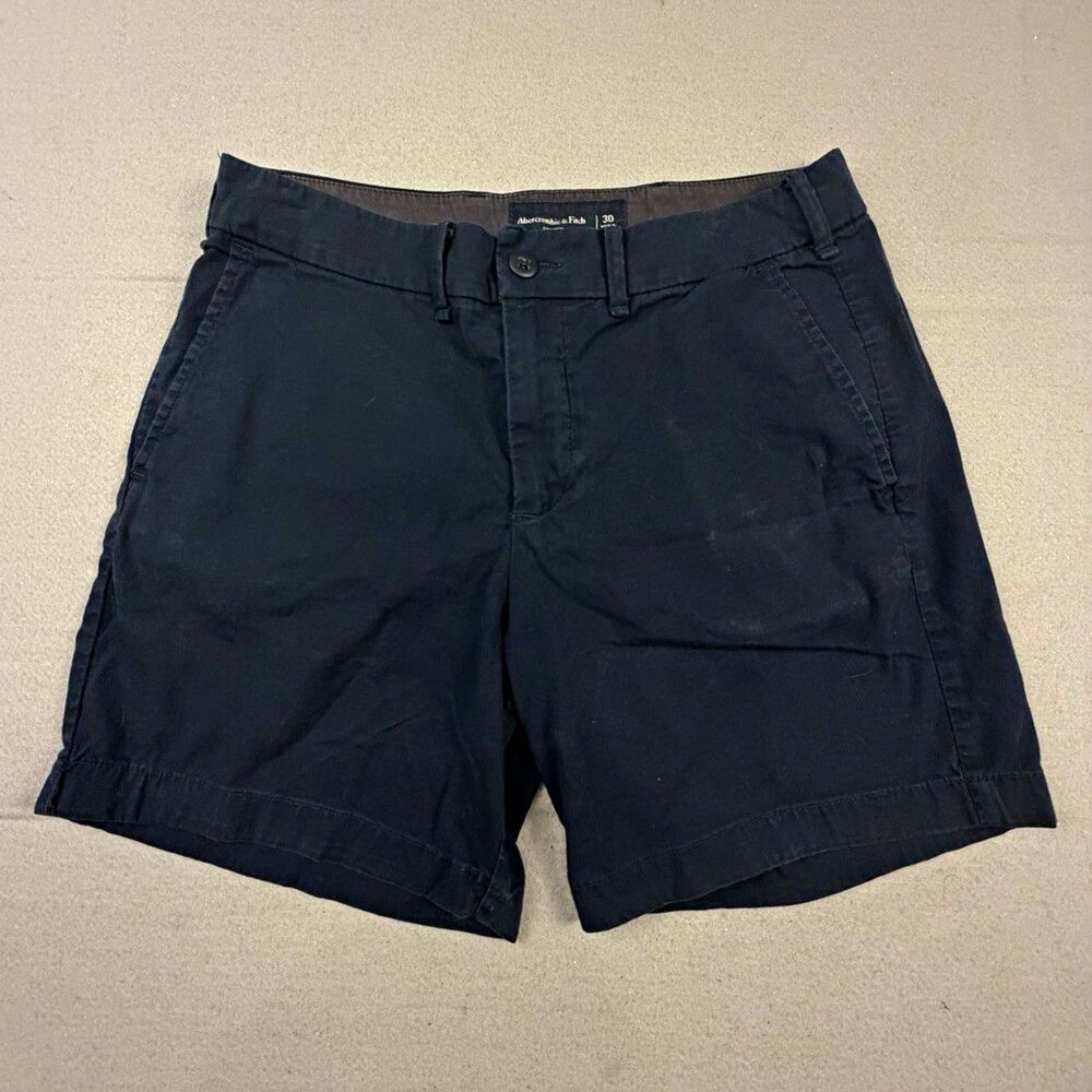 Abercrombie & Fitch Men's Chino Shorts Navy Cotton Stretch Flat Front 6"30